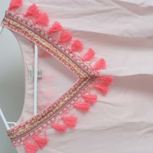 J. Crew Pink Tassel Embroidered Sequins Top Sz 2 - Picture 3 of 6